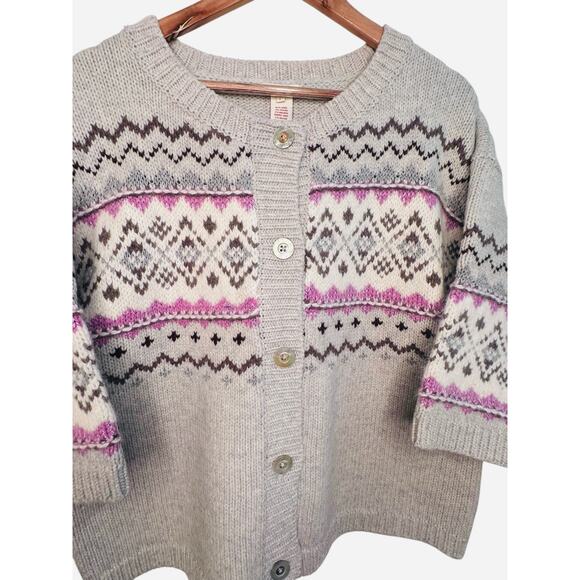 Sundance Fair Isle Wool Blend Cardigan Sweater Women’s Size L – Gray Pink - Picture 8 of 10